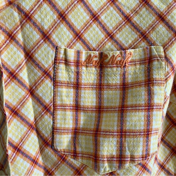 VINTAGE NAF NAF y2k retro short sleeve blouse button up top plaid Small pocket - Picture 5 of 9